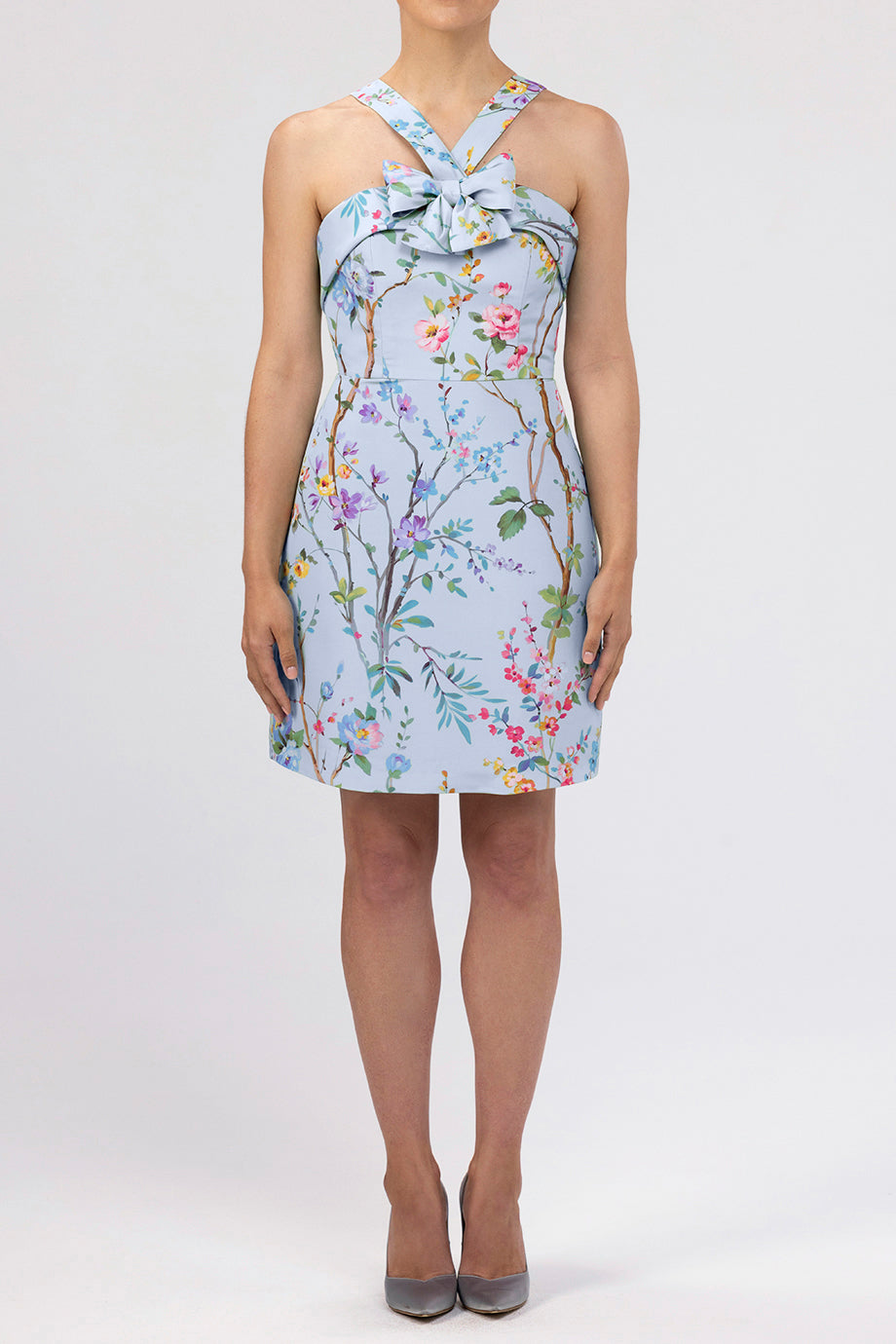 Lily Garden Reverie Silk Faille Mini Dress in Light Blue Floral