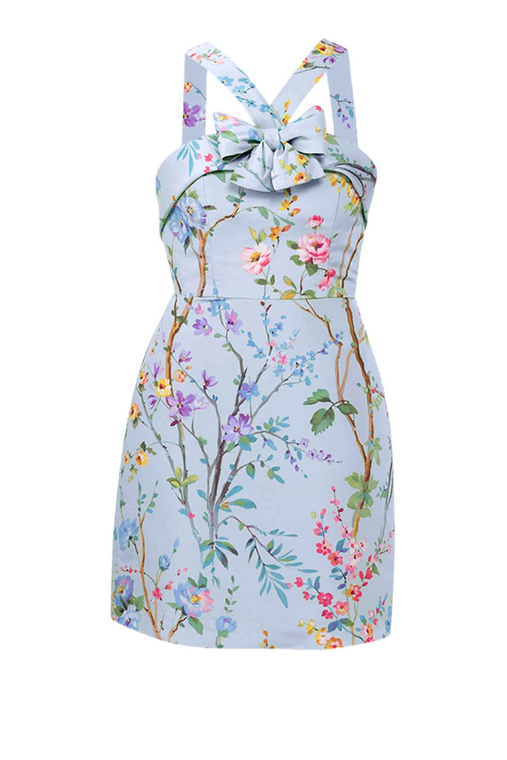 Lily Garden Reverie Silk Faille Mini Dress in Light Blue Floral