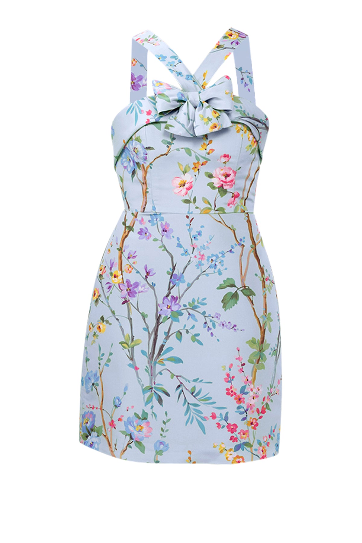 Lily Garden Reverie Silk Faille Mini Dress in Light Blue Floral