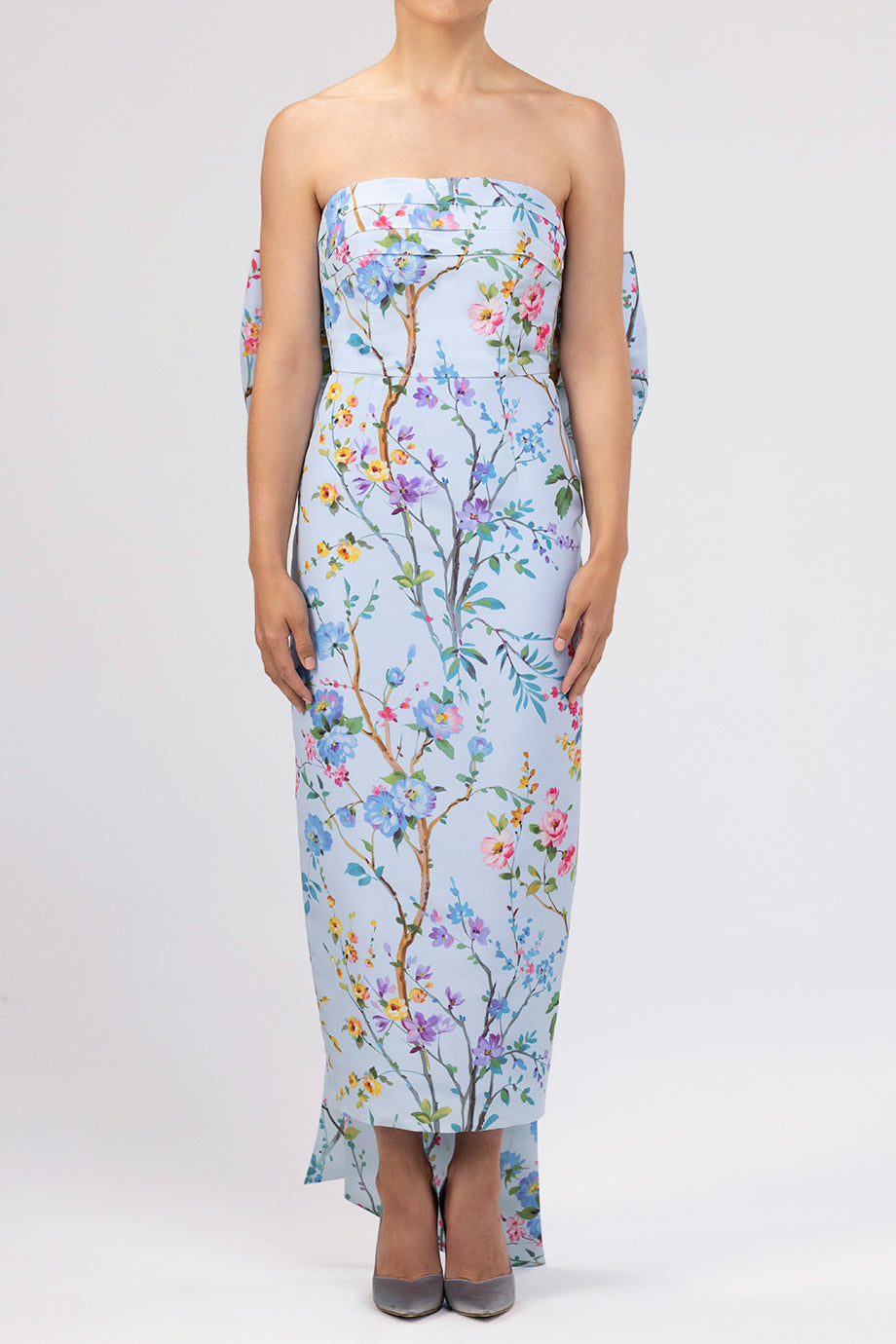 Margaret Garden Reverie Silk Faille Midi Dress in Light Blue Floral