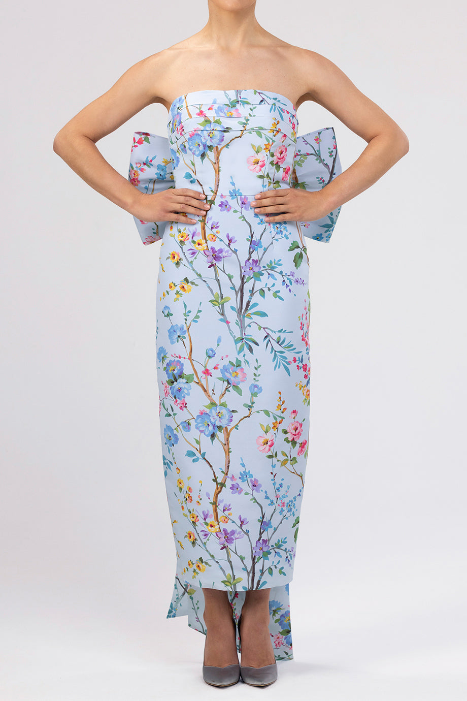 Margaret Garden Reverie Silk Faille Midi Dress in Light Blue Floral