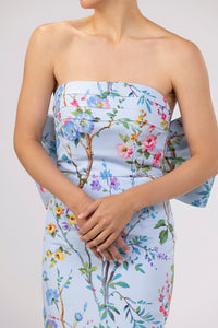 Margaret Garden Reverie Silk Faille Midi Dress in Light Blue Floral