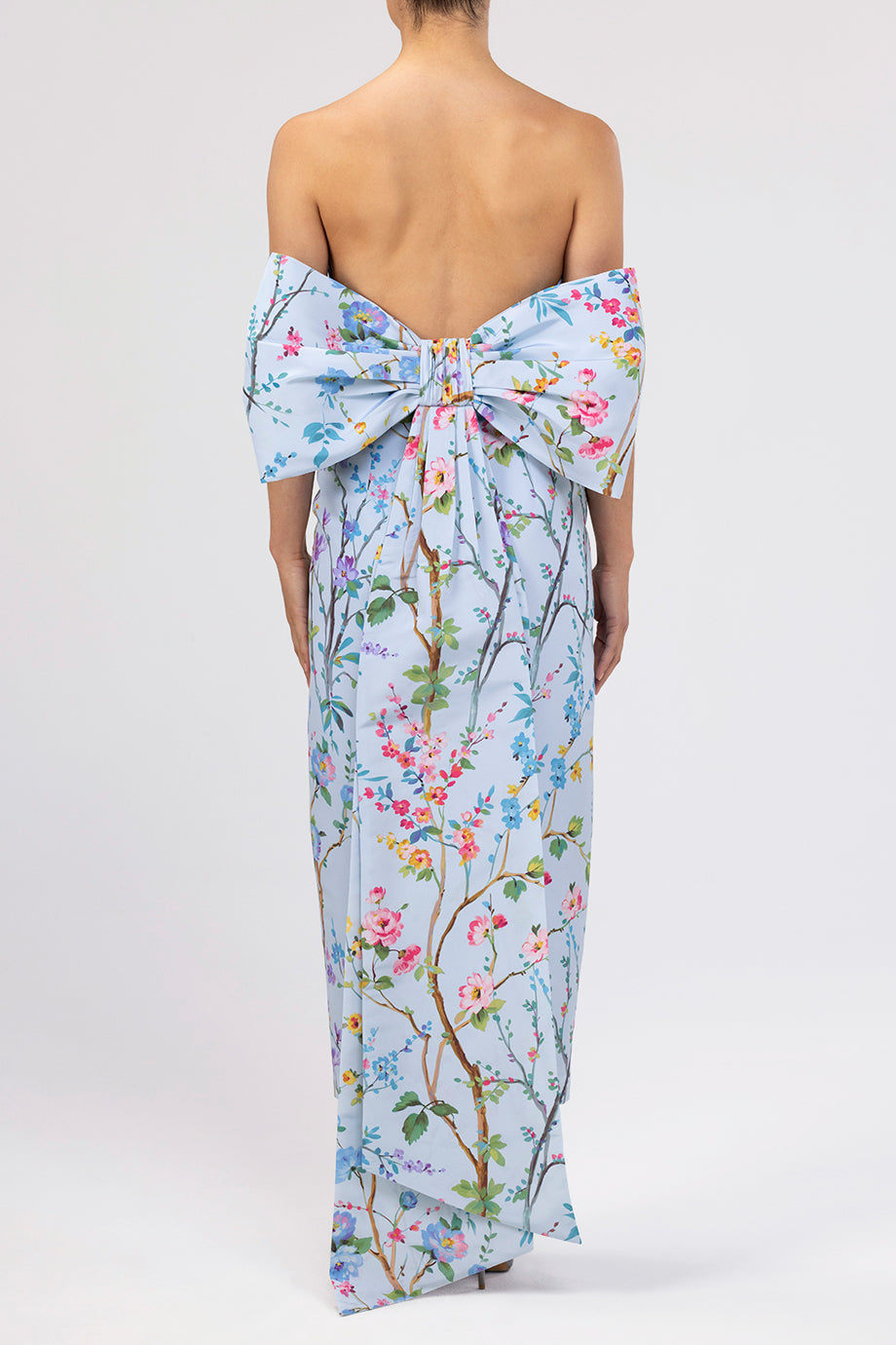Margaret Garden Reverie Silk Faille Midi Dress in Light Blue Floral