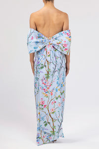 Margaret Garden Reverie Silk Faille Midi Dress in Light Blue Floral