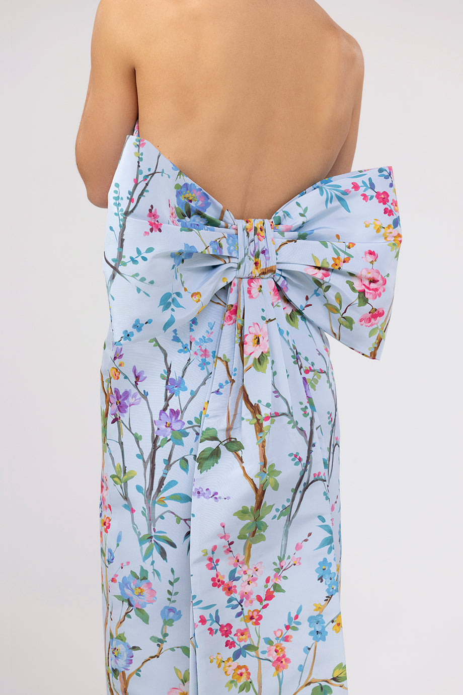Margaret Garden Reverie Silk Faille Midi Dress in Light Blue Floral