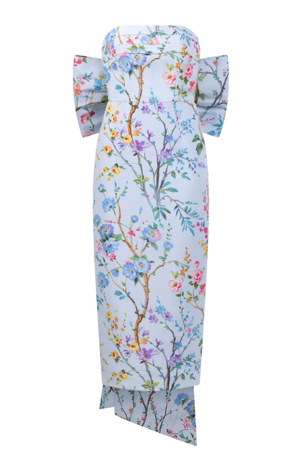 Margaret Garden Reverie Silk Faille Midi Dress in Light Blue Floral