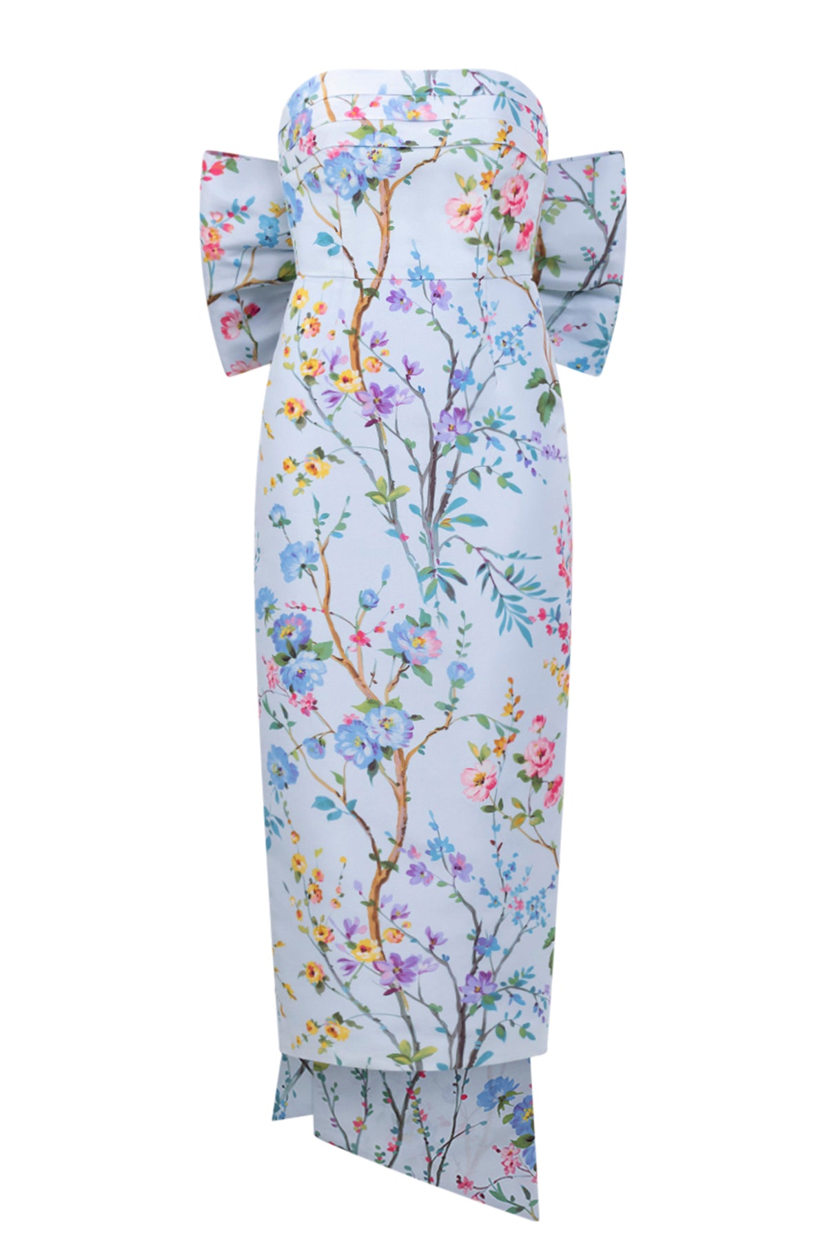 Margaret Garden Reverie Silk Faille Midi Dress in Light Blue Floral