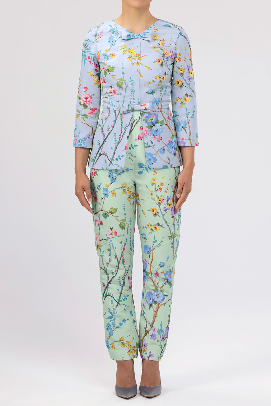 Marion Garden Reverie Silk Faille Top in Light Blue Floral