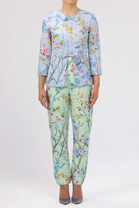 Marion Garden Reverie Silk Faille Top in Light Blue Floral