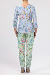 Marion Garden Reverie Silk Faille Top in Light Blue Floral