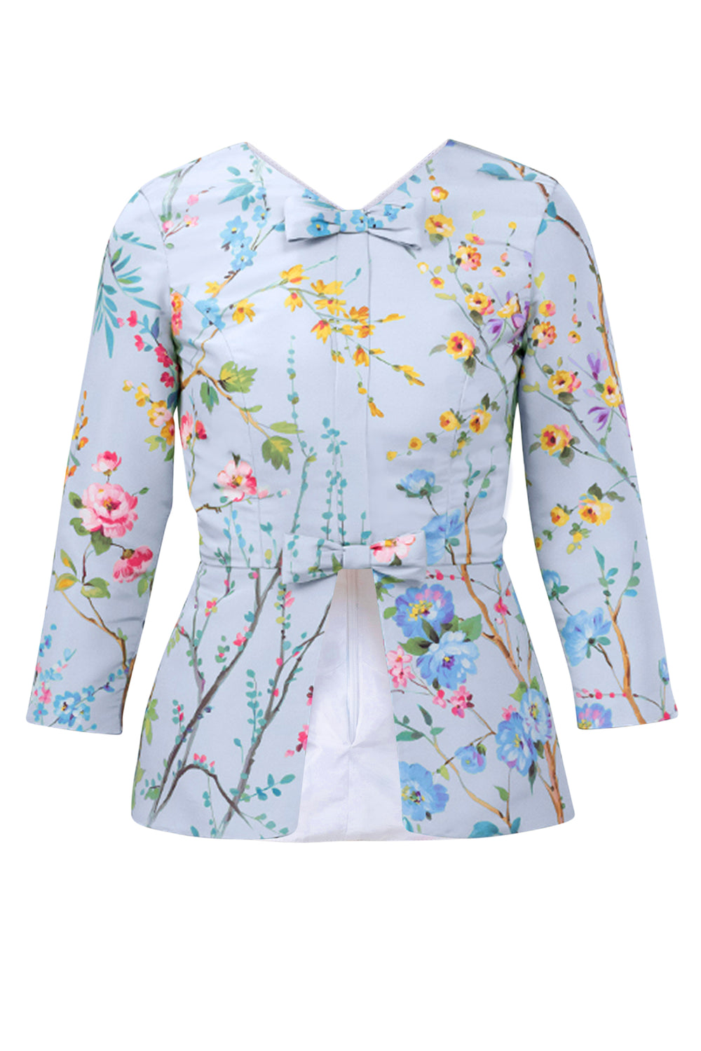 Marion Garden Reverie Silk Faille Top in Light Blue Floral