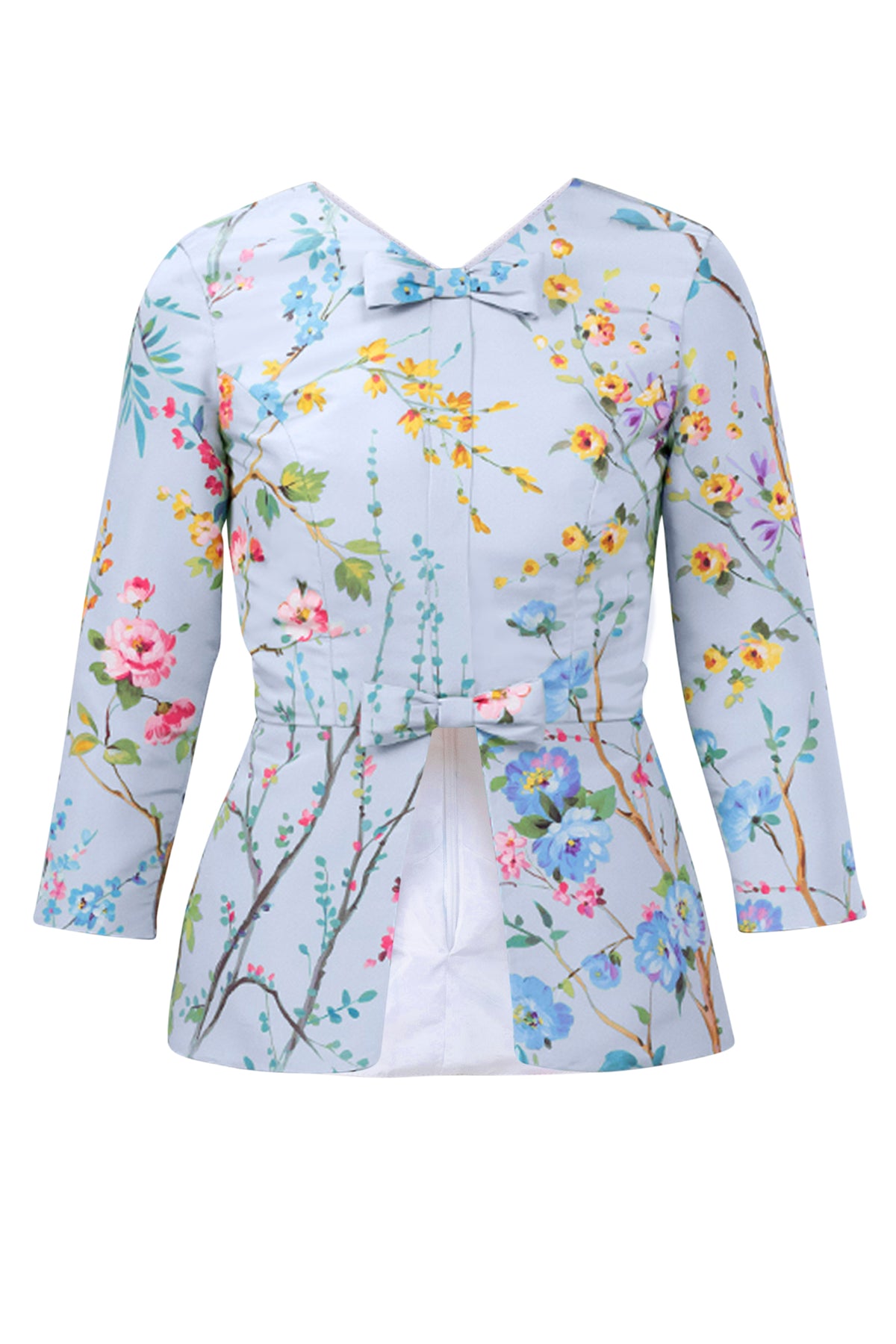 Marion Garden Reverie Silk Faille Top in Light Blue Floral
