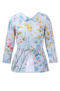 Marion Garden Reverie Silk Faille Top in Light Blue Floral