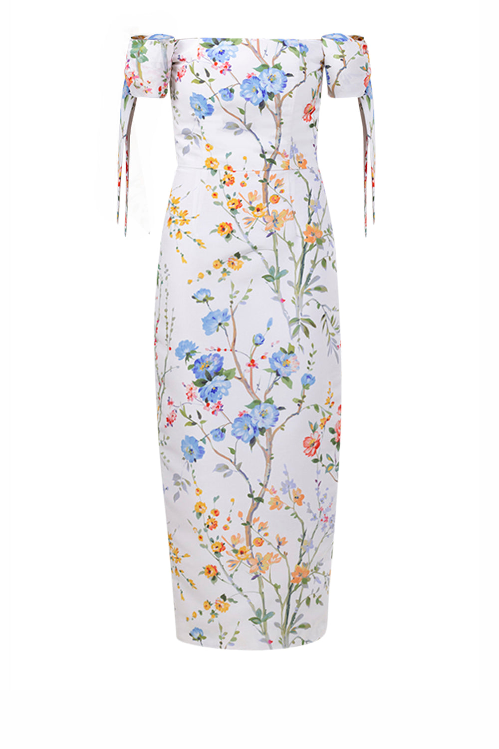 Isabella Garden Reverie Silk Faille Midi Dress in White Floral