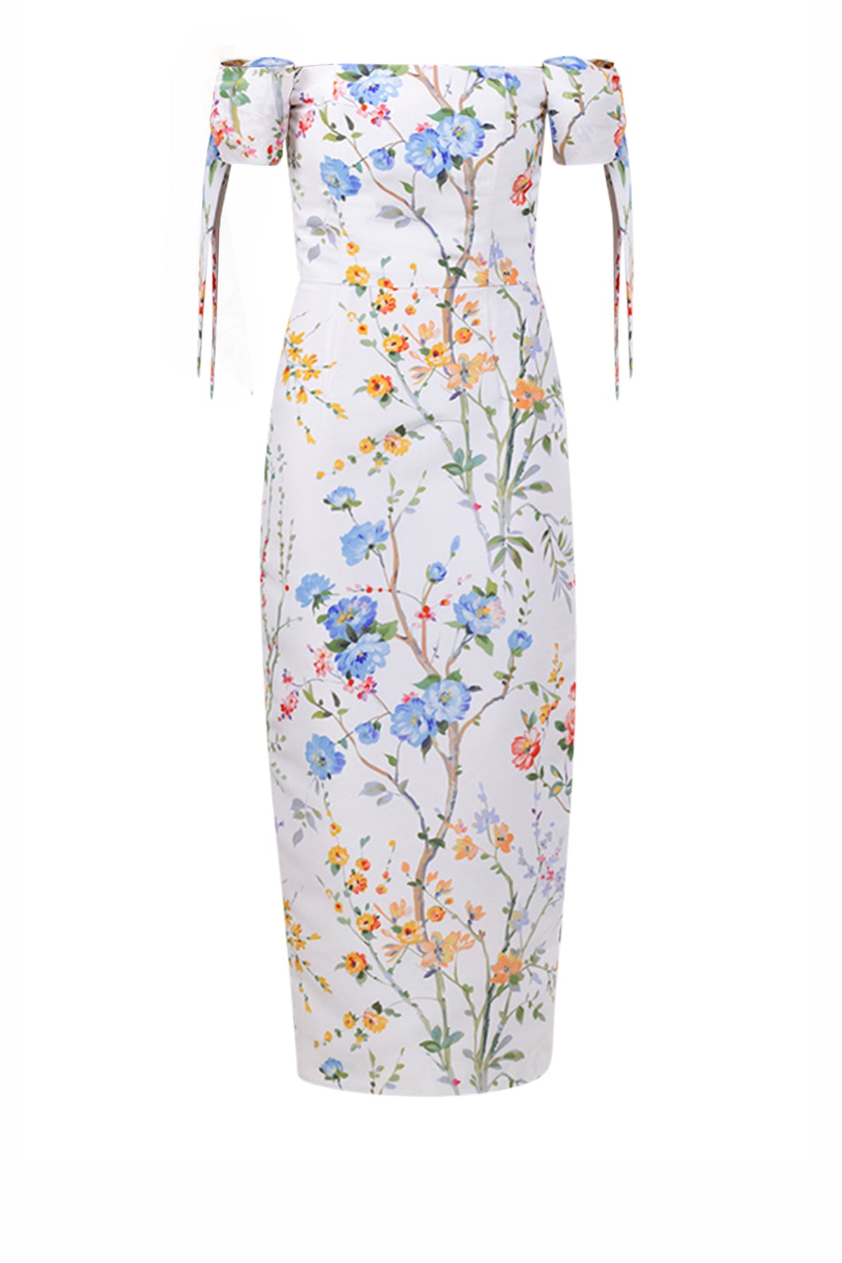 Isabella Garden Reverie Silk Faille Midi Dress in White Floral