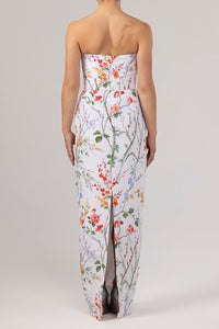 Elizabeth Garden Reverie Silk Faille Column Gown with Bow Belt in White Floral