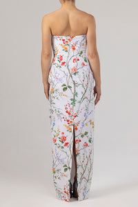 Elizabeth Garden Reverie Silk Faille Column Gown in White Floral