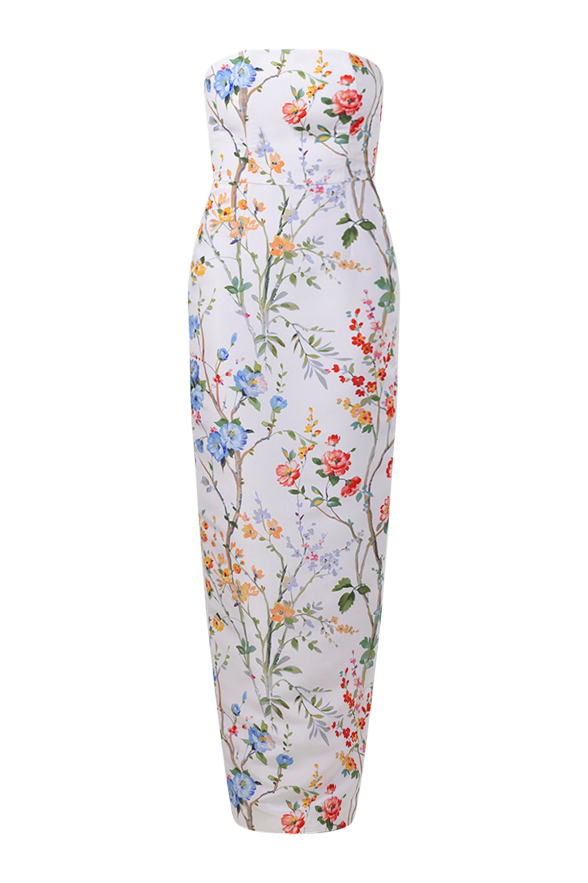 Elizabeth Garden Reverie Silk Faille Column Gown in White Floral