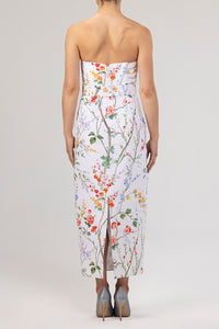 Elizabeth Garden Reverie Silk Faille Midi Dress with Bow Belt in White Floral