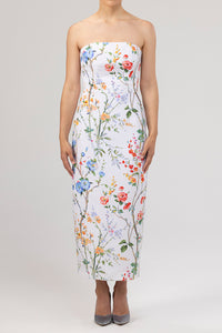 Elizabeth Garden Reverie Silk Faille Midi Dress in White Floral