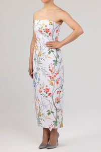 Elizabeth Garden Reverie Silk Faille Midi Dress in White Floral