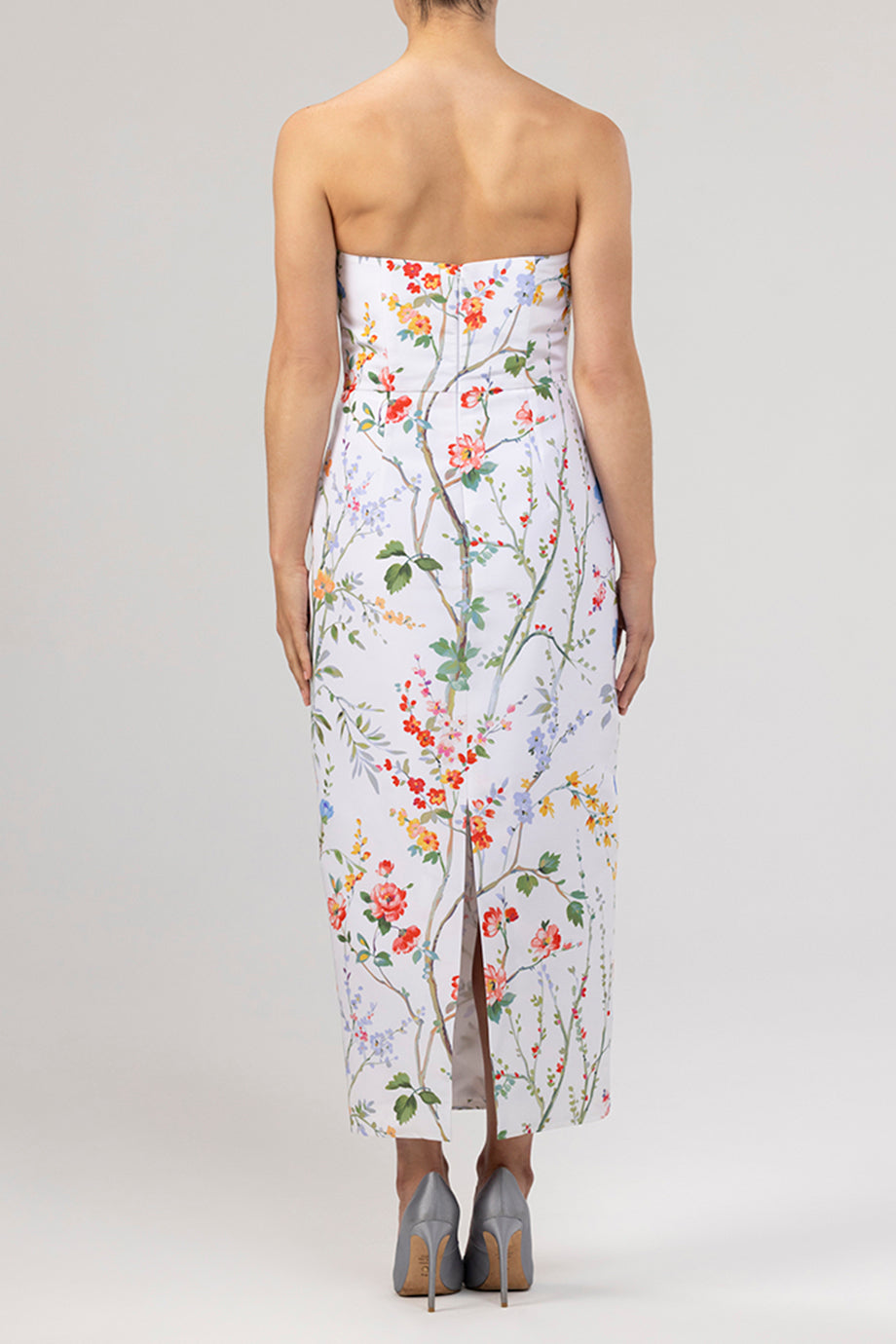 Elizabeth Garden Reverie Silk Faille Midi Dress in White Floral