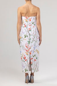 Elizabeth Garden Reverie Silk Faille Midi Dress in White Floral