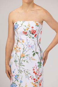 Elizabeth Garden Reverie Silk Faille Midi Dress in White Floral
