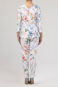 Garden Reverie Silk Faille Cigarette Pants in White Floral