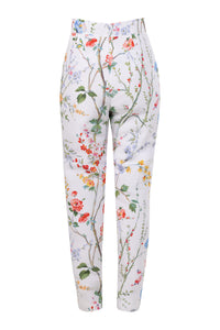 Garden Reverie Silk Faille Cigarette Pants in White Floral