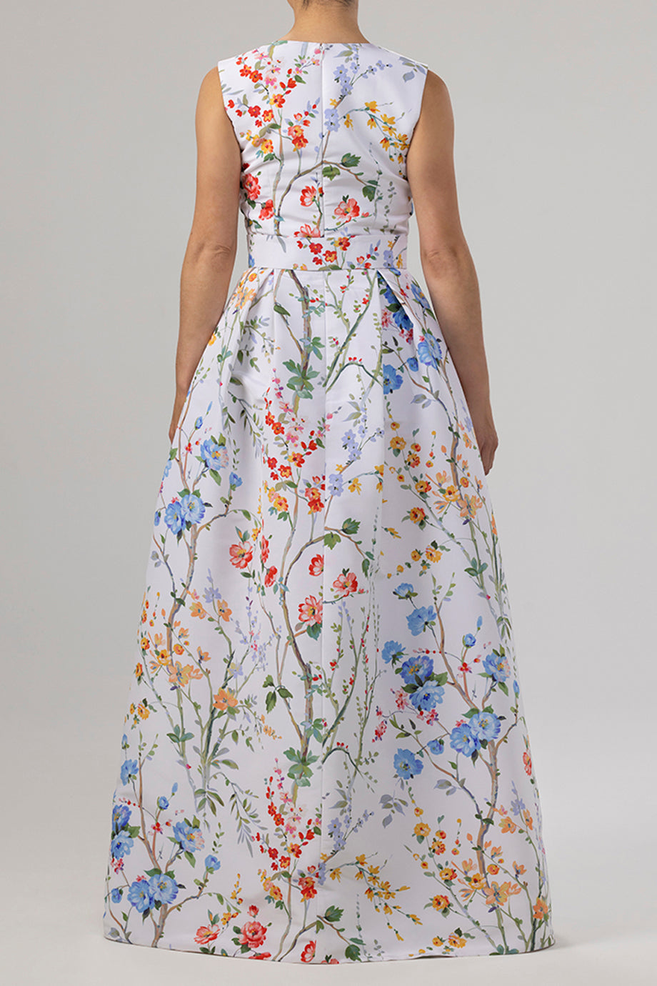 Grace Garden Reverie Silk Faille Ball Gown with Bow Belt in White Floral