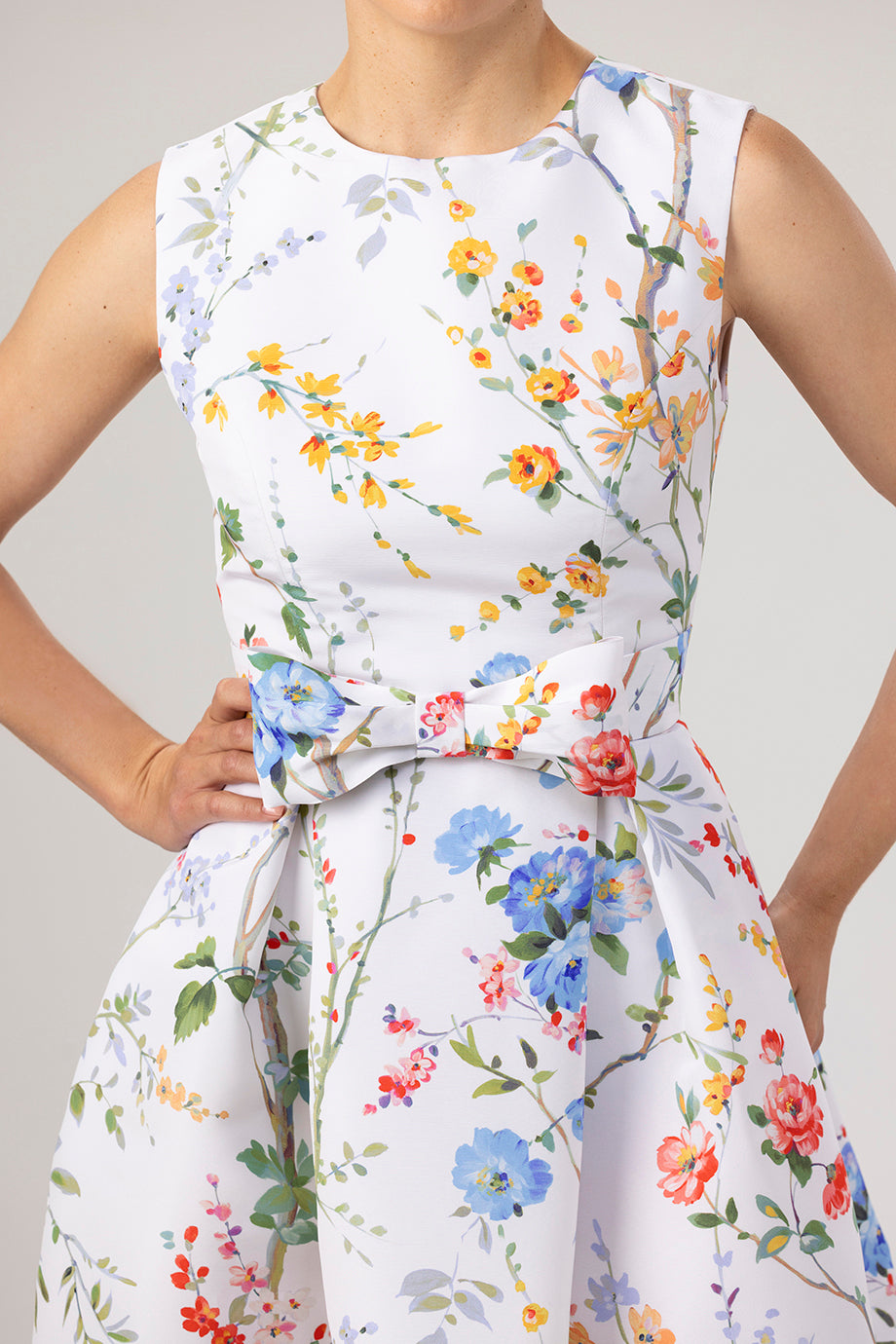 Grace Garden Reverie Silk Faille Ball Gown with Bow Belt in White Floral