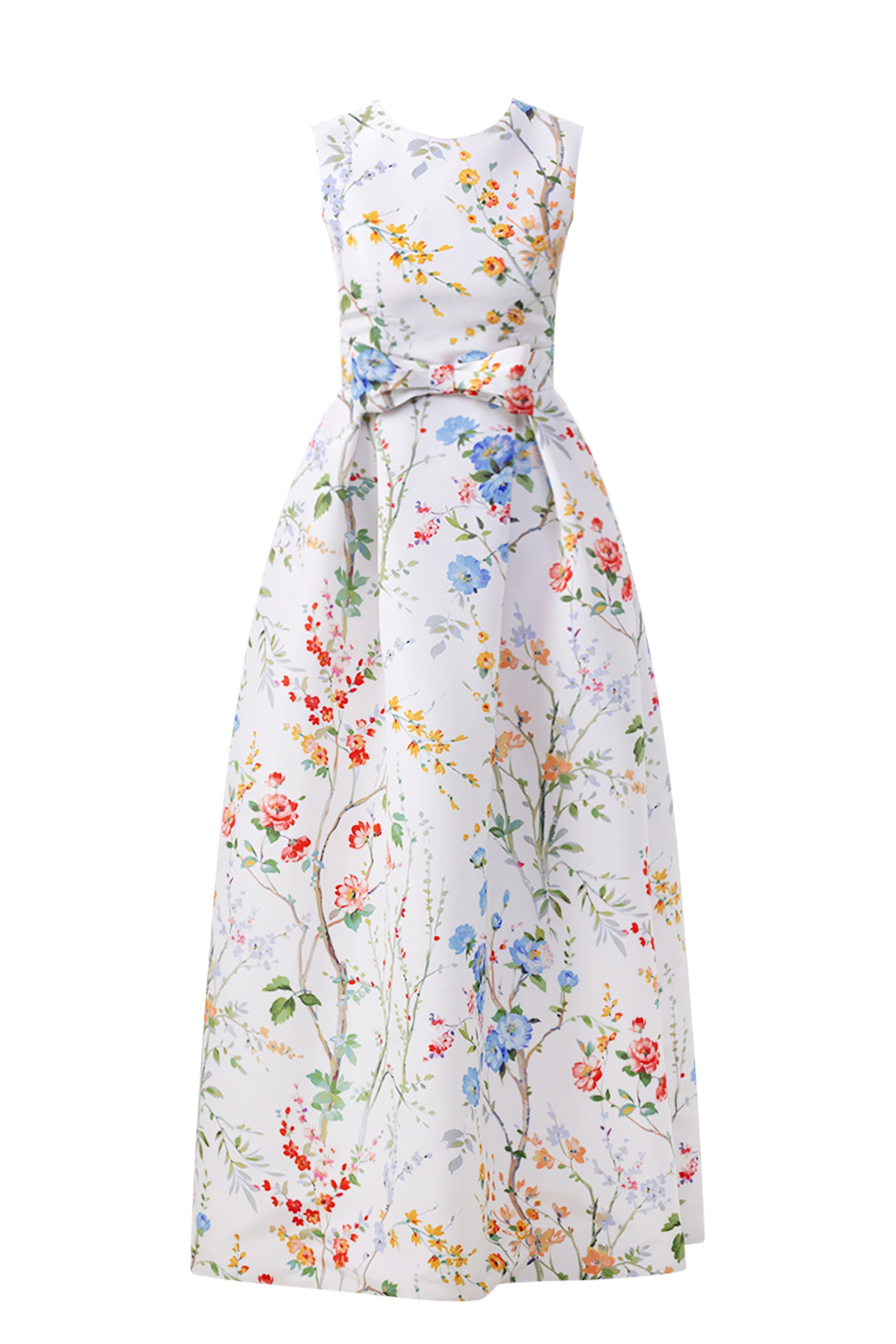 Grace Garden Reverie Silk Faille Ball Gown with Bow Belt in White Floral