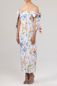 Isabella Garden Reverie Silk Faille Midi Dress in White Floral