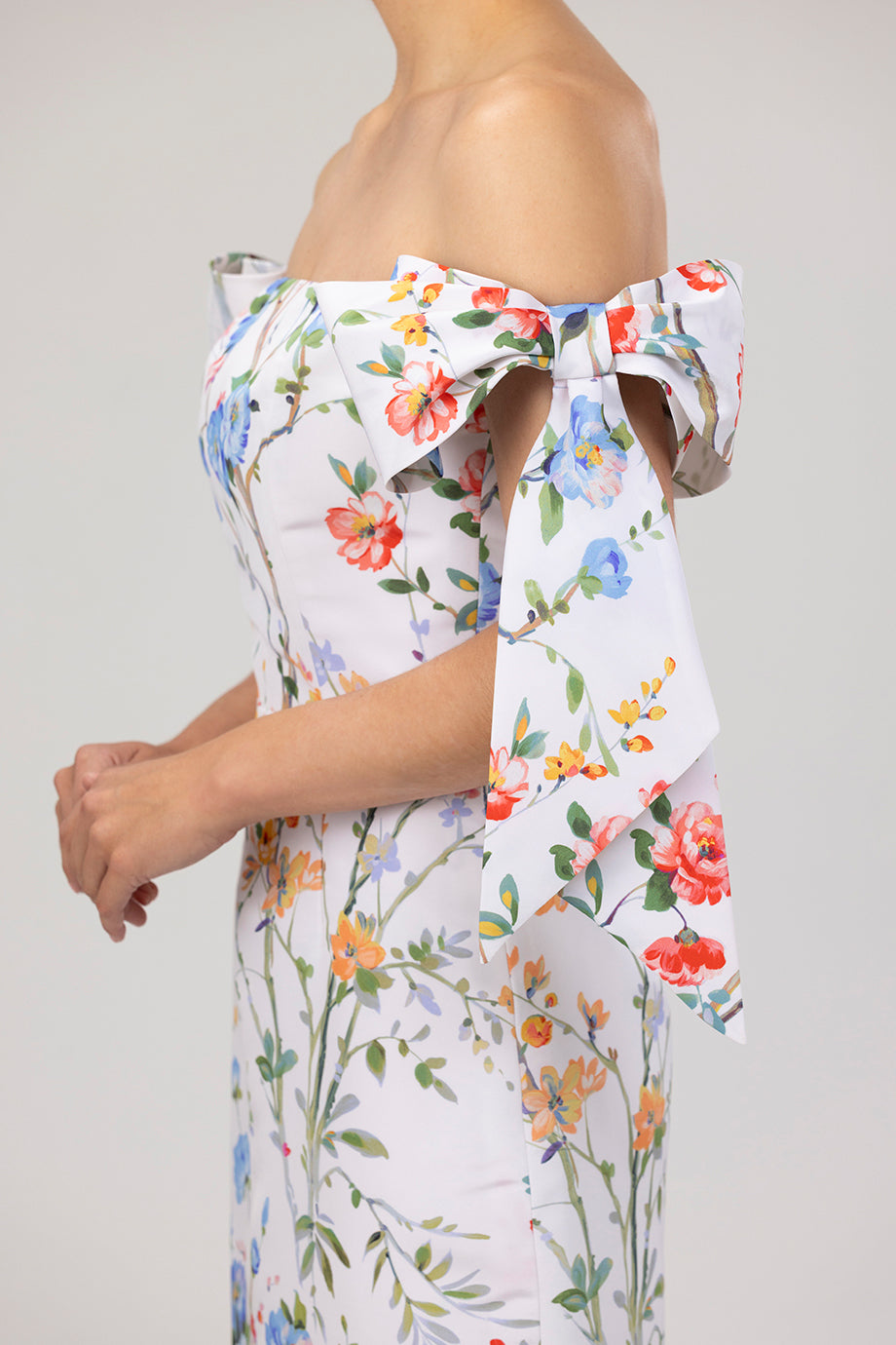 Isabella Garden Reverie Silk Faille Midi Dress in White Floral