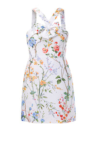 Lily Garden Reverie Silk Faille Mini Dress in White Floral