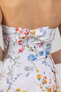 Lucie Garden Reverie Silk Faille A-Line Midi Dress in White Floral