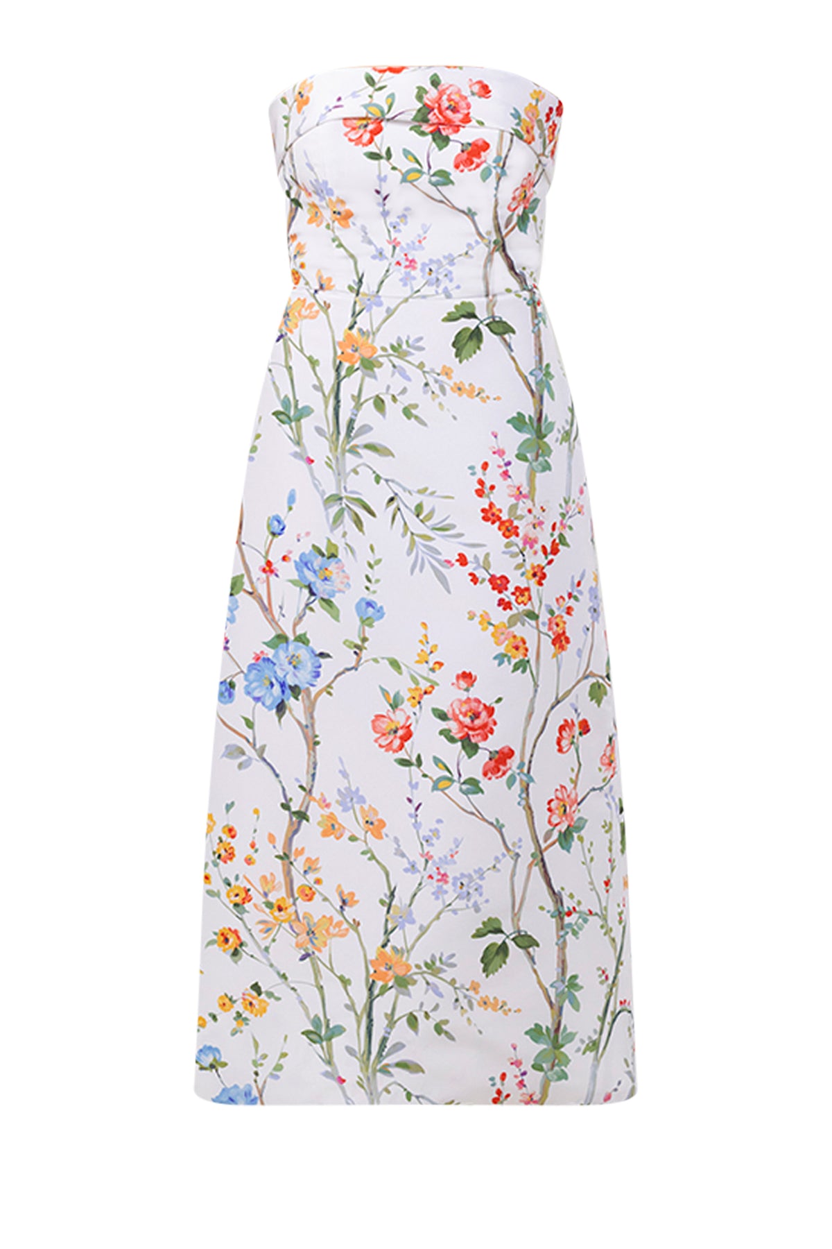 Lucie Garden Reverie Silk Faille A-Line Midi Dress in White Floral