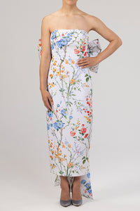 Margaret Garden Reverie Silk Faille Midi Dress in White Floral