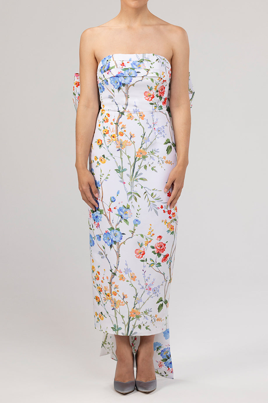 Margaret Garden Reverie Silk Faille Midi Dress in White Floral