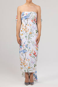 Margaret Garden Reverie Silk Faille Midi Dress in White Floral
