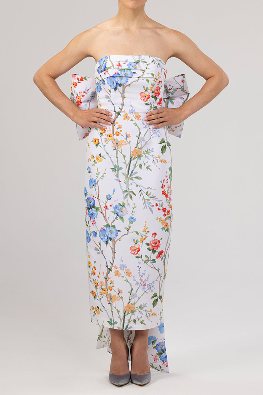 Margaret Garden Reverie Silk Faille Midi Dress in White Floral