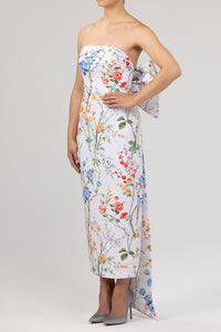 Margaret Garden Reverie Silk Faille Midi Dress in White Floral