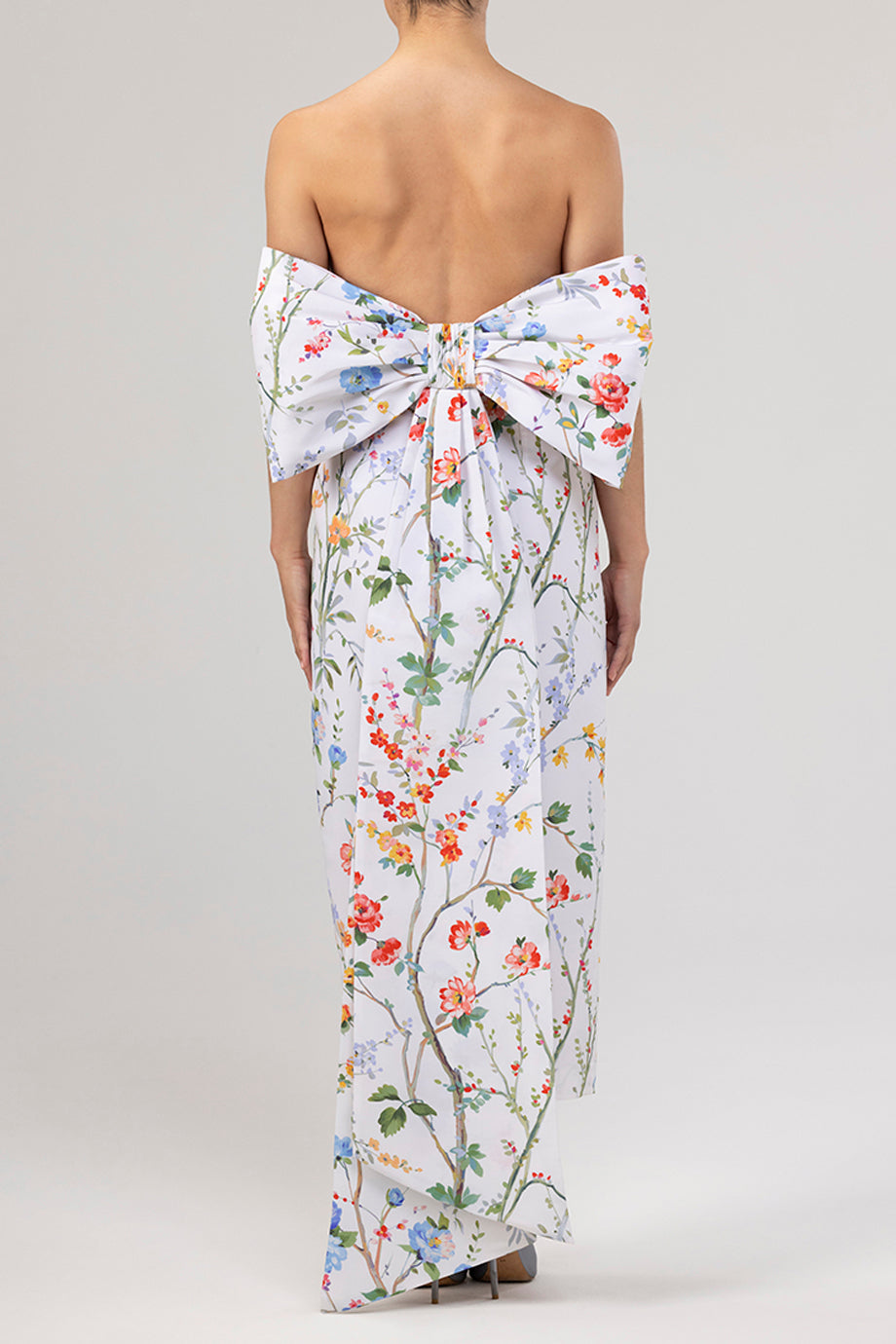 Margaret Garden Reverie Silk Faille Midi Dress in White Floral