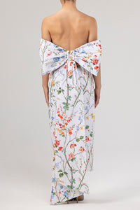 Margaret Garden Reverie Silk Faille Midi Dress in White Floral