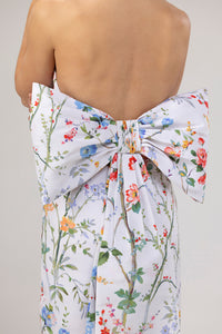 Margaret Garden Reverie Silk Faille Midi Dress in White Floral