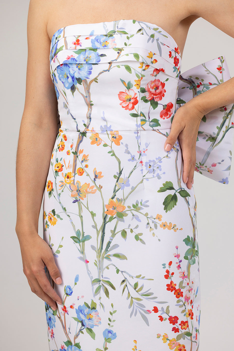 Margaret Garden Reverie Silk Faille Midi Dress in White Floral