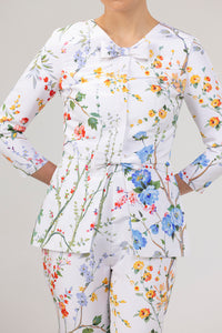 Marion Garden Reverie Silk Faille Top in White Floral