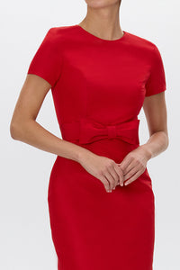 Claudia Silk Faille Midi Dress with Bow Belt