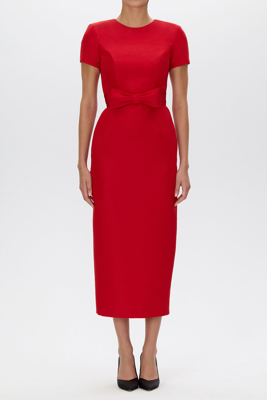 Claudia Silk Faille Midi Dress with Bow Belt